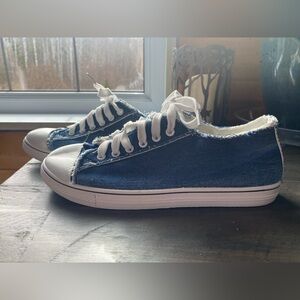 Blue Denim Sneakers with White Laces